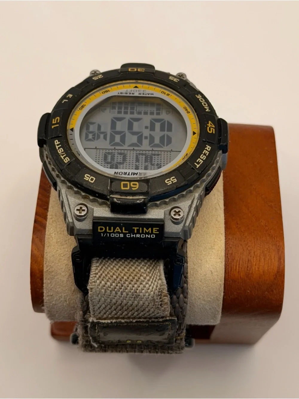 Armitron Pro Sport Digital Watch Men Dual Time Black Nylon Strap- Khaki